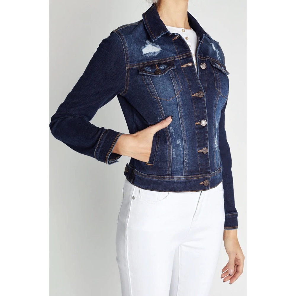 ENJEAN Distressed Jean Jacket - Dark Wash